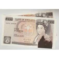 GREAT BRITAIN UK 1988 . TEN 10 POUNDS BANKNOTES . ERROR . CONSECUTIVE PAIR . INK SMUDGES